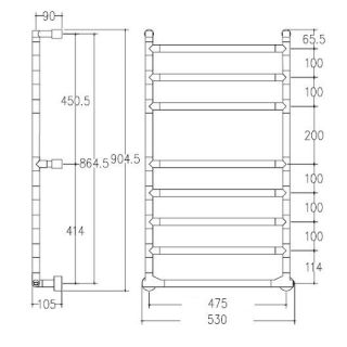 Полотенцесушитель электрический Margaroli Sereno 574/8/M Switch box Black matt DB 90x53 см чёрный матовый